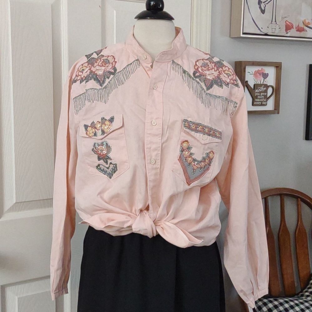 Vintage Wrangler Gold Country Western Shirt Pink Embellished